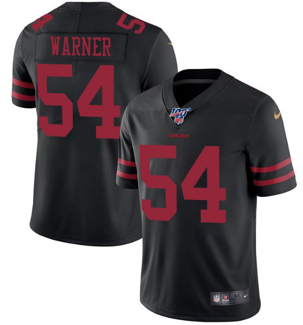 Men's San Francisco 49ers #54 Fred Warner Black 2019 100th Season Vapor Untouchable Limited Stitched NFL Jersey Men's San Francisco 49ers #54 Fred Warner Black 2019 100th Season Vapor Untouchable Limited Stitched NFL Jersey